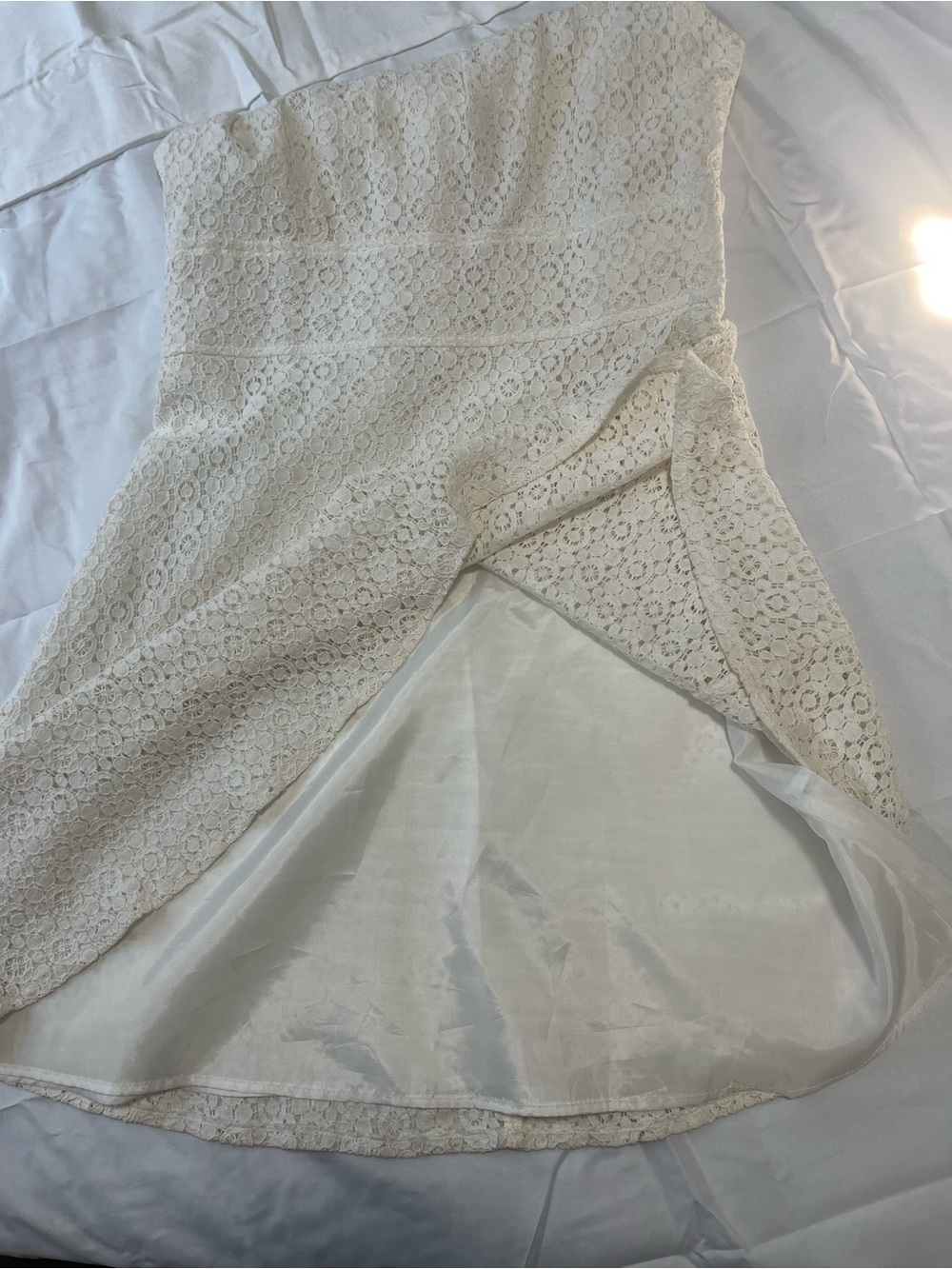 Graduation Dress White Lace Eyelet Fit Flare High Neck Midi New York & Company - Picture 12 of 13